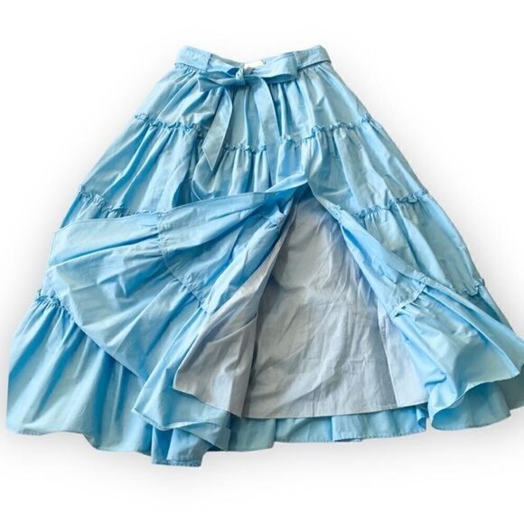 NWT CINQ À SEPT Jackie Belted Tiered Midi Skirt, Size 4, Celeste Blue - Picture 6 of 16
